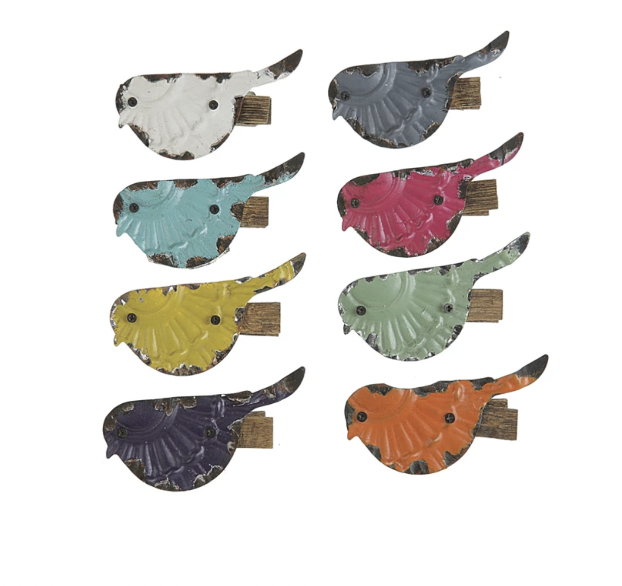 Embossed Metal Bird Clips - Assorted Colors