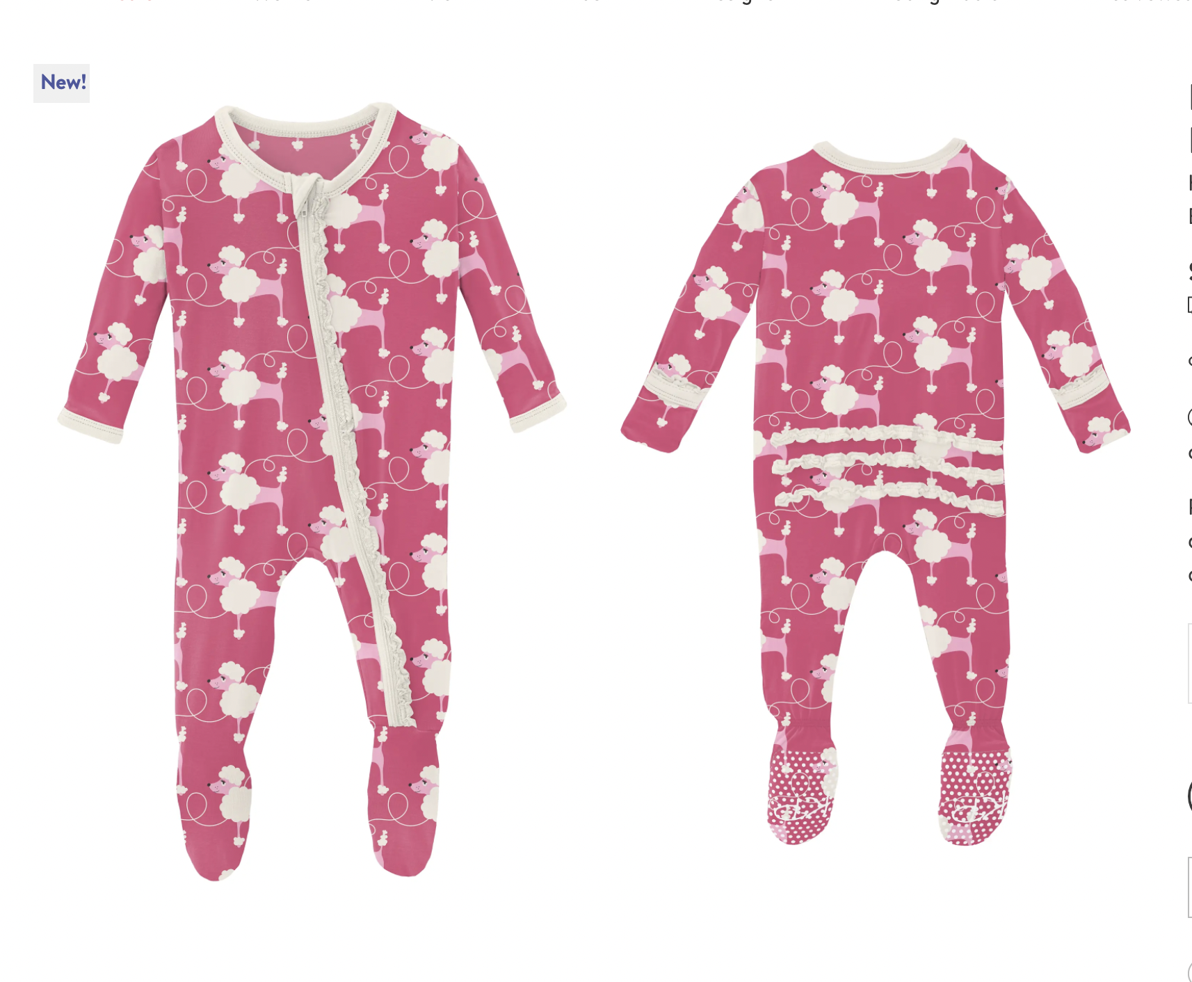 Kickee Celebrate Innocence Print Muffin Ruffle Footie with Zipper - Flamingo Poodles
