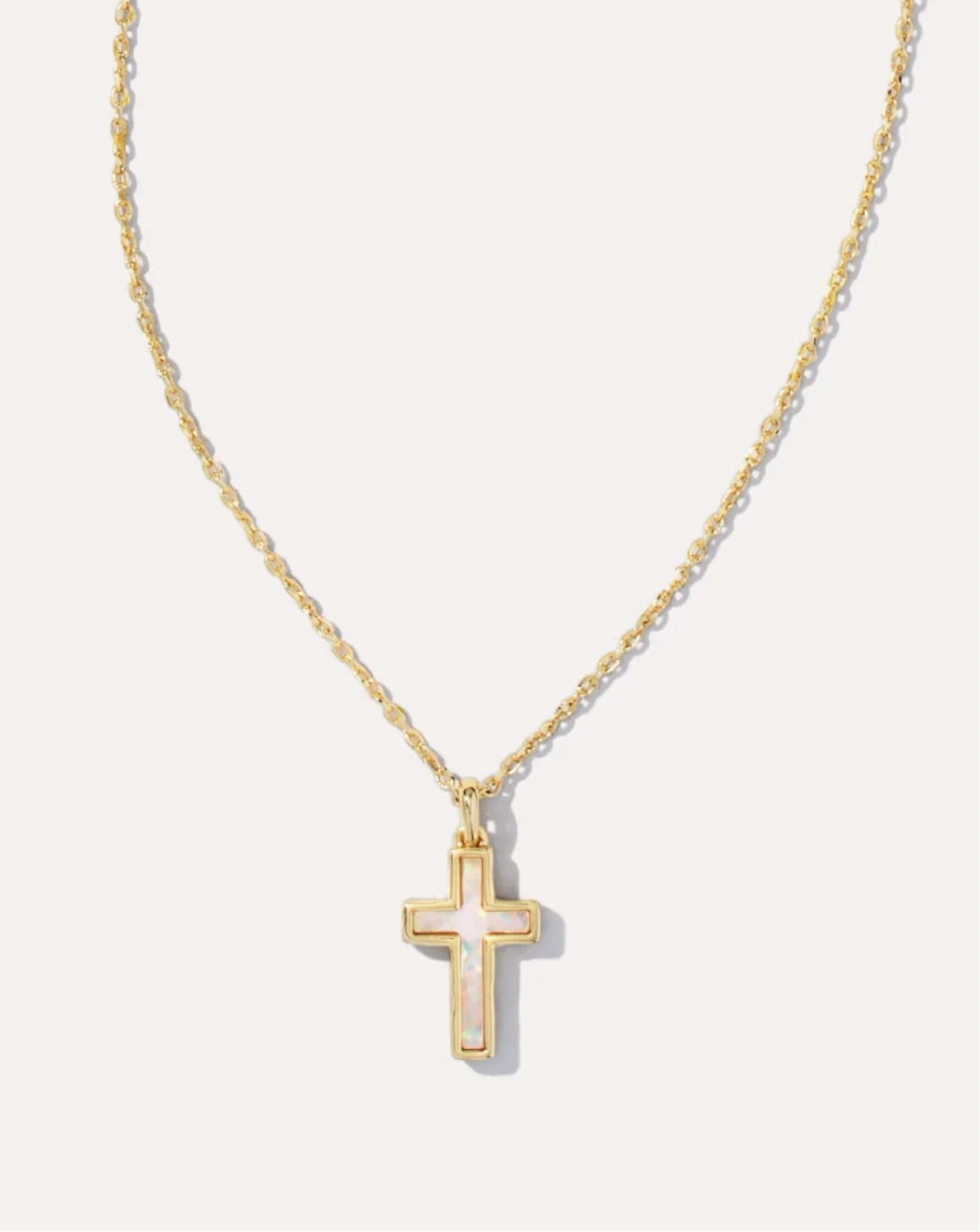 Cross Pendant Necklace Gold White Opal