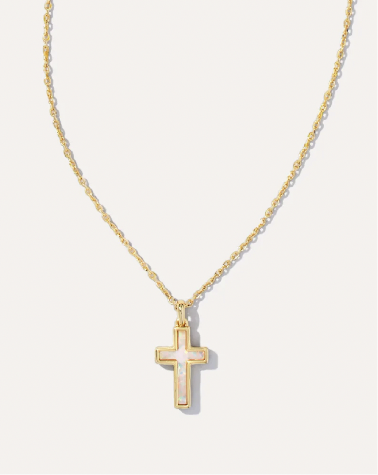 Cross Pendant Necklace- Gold White Opal