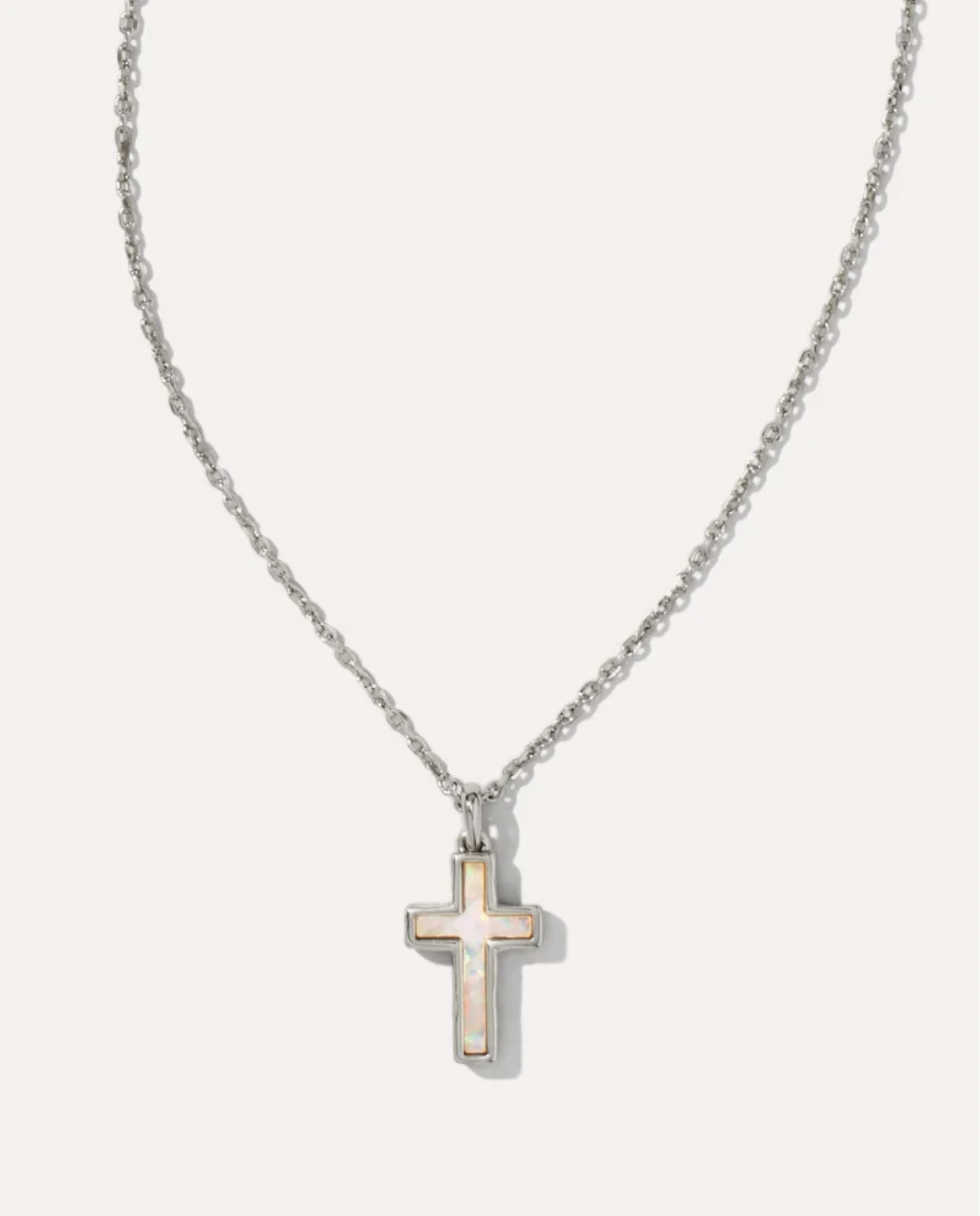 Kendra Scott Cross Pendant Necklace- Rhodium White Opal