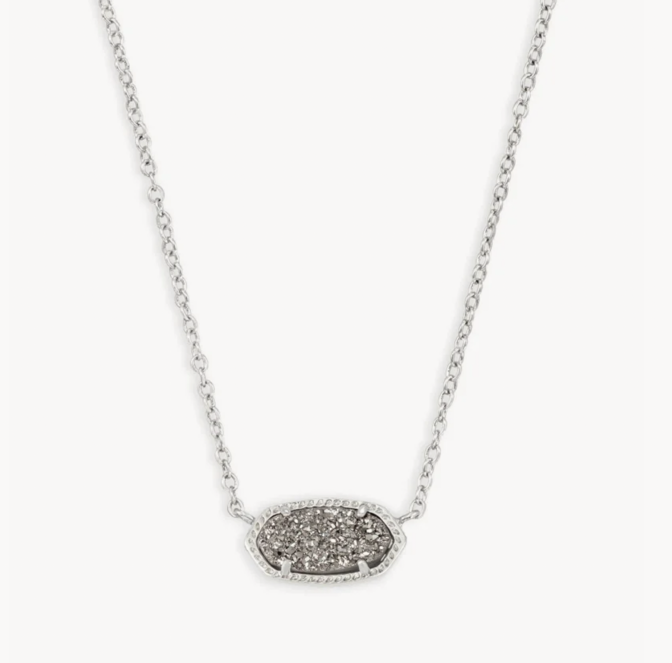 Elisa Short Pendant Necklace- Rhodium Platinum Drusy