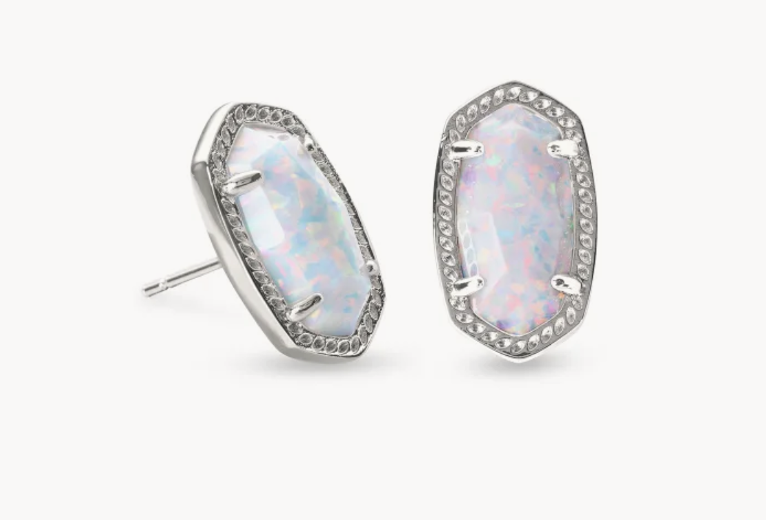 Ellie Stud Earrings- Rhodium White Opal