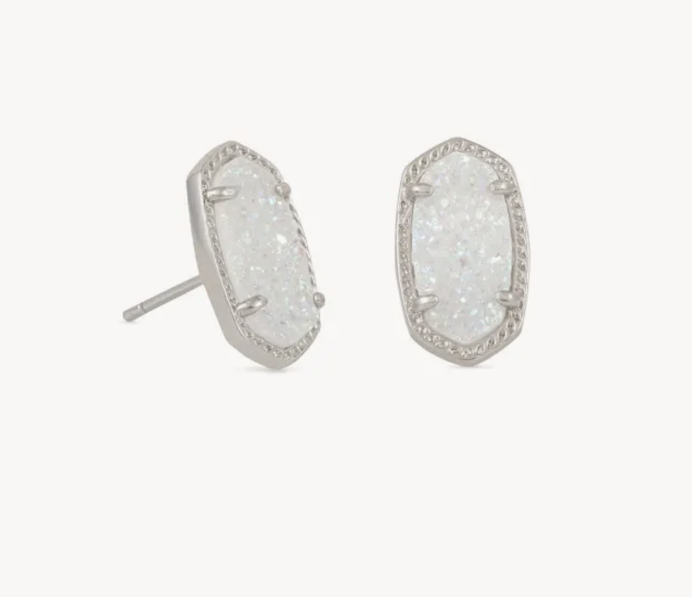 Ellie Stud Earrings- Rhodium Iridescent Drusy