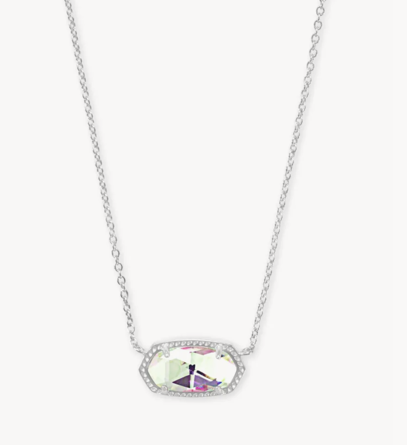 Kendra Scott Elisa Short Pendant Necklace- Rhodium Dichroic Glass