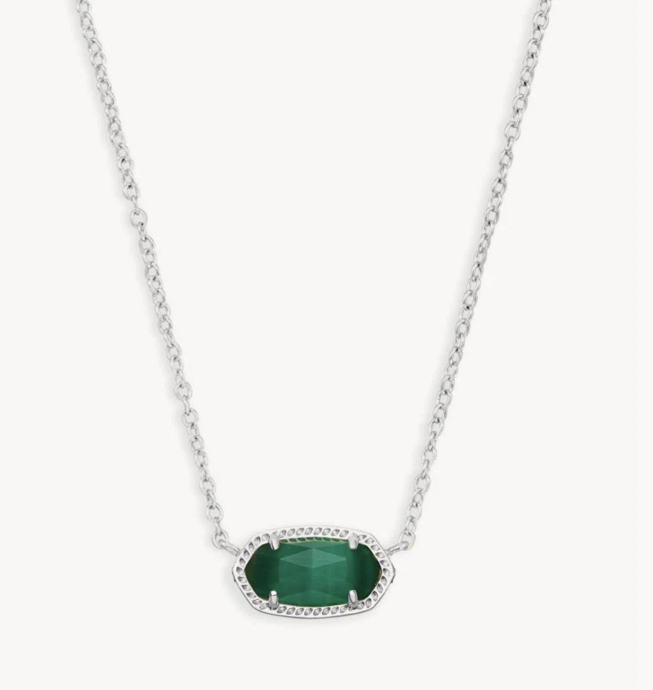 Kendra Scott Elisa Short Pendant Necklace- Rhodium Emerald Cats Eye