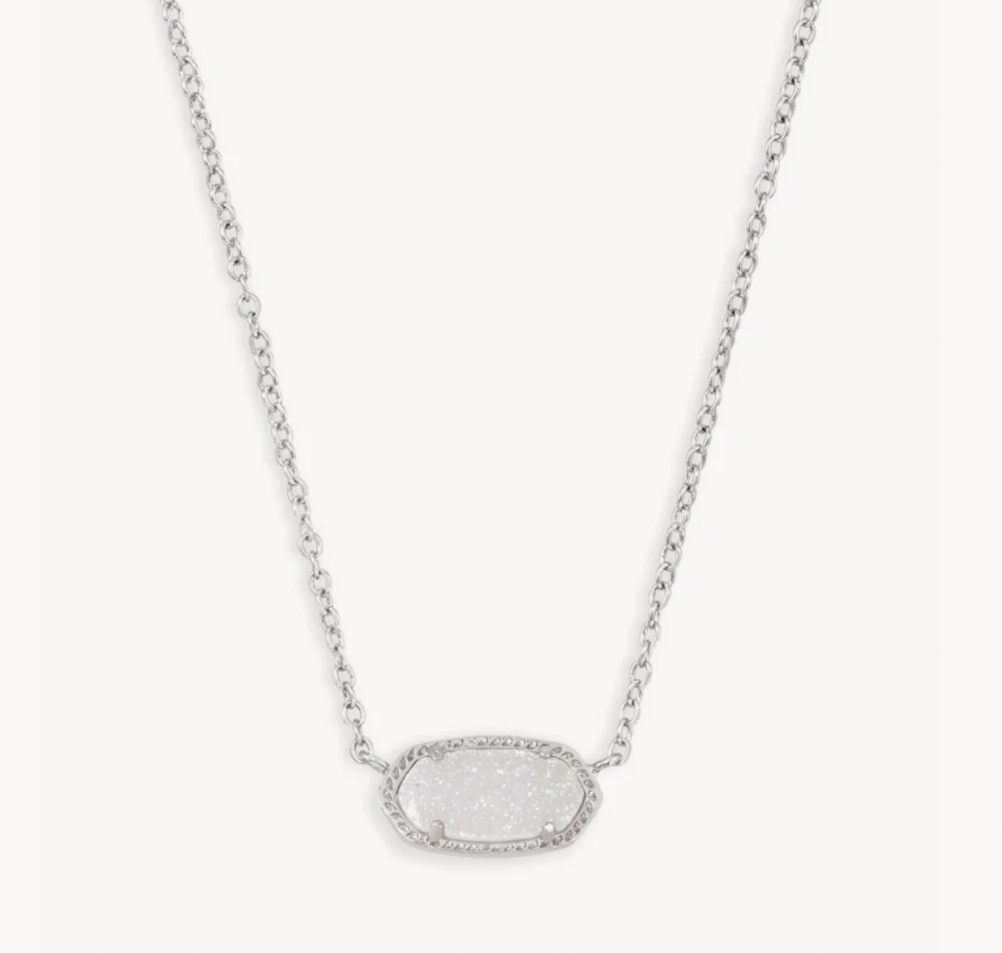 Kendra Scott Elisa Short Pendant Necklace- Rhodium Iridescent Drusy