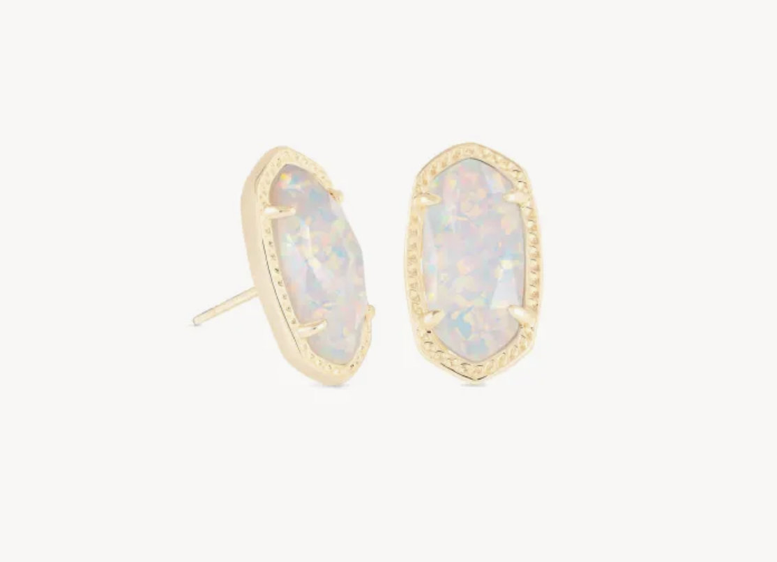 Ellie Stud Earrings Gold White Opal