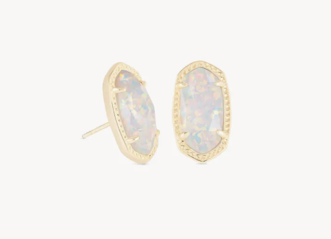 Ellie Stud Earrings- Gold White Opal