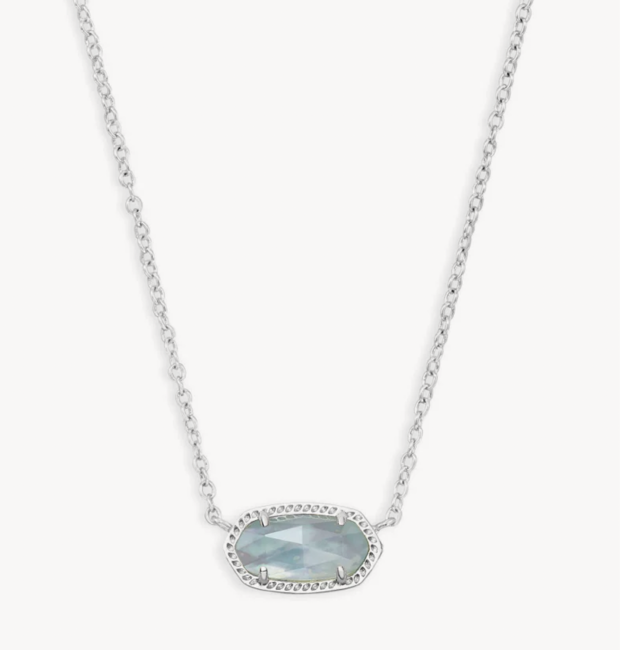 Kendra Scott Elisa Short Pendant Necklace- Rhodium Light Blue Illusion