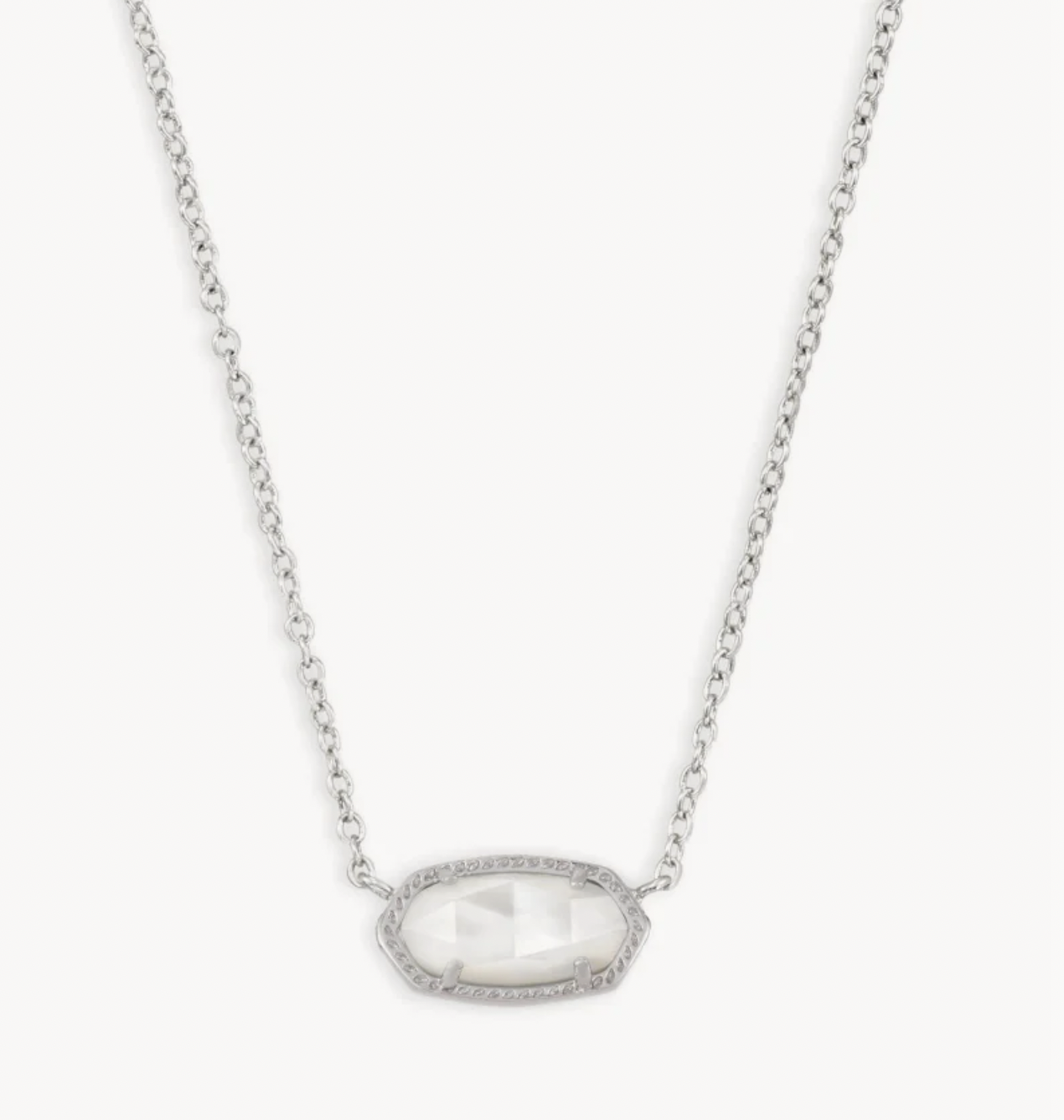 Elisa Short Pendant Necklace- Rhodium Ivory Mother of Pearl