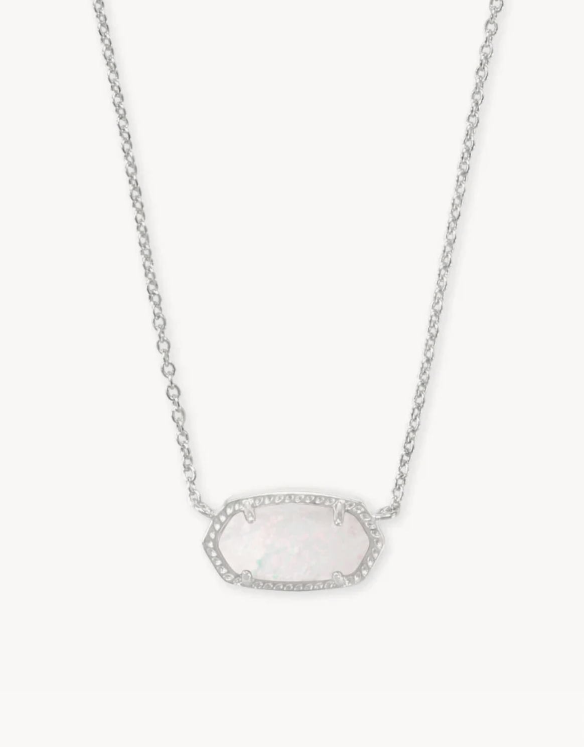 Elisa Short Pendant Necklace Rhodium White Opal