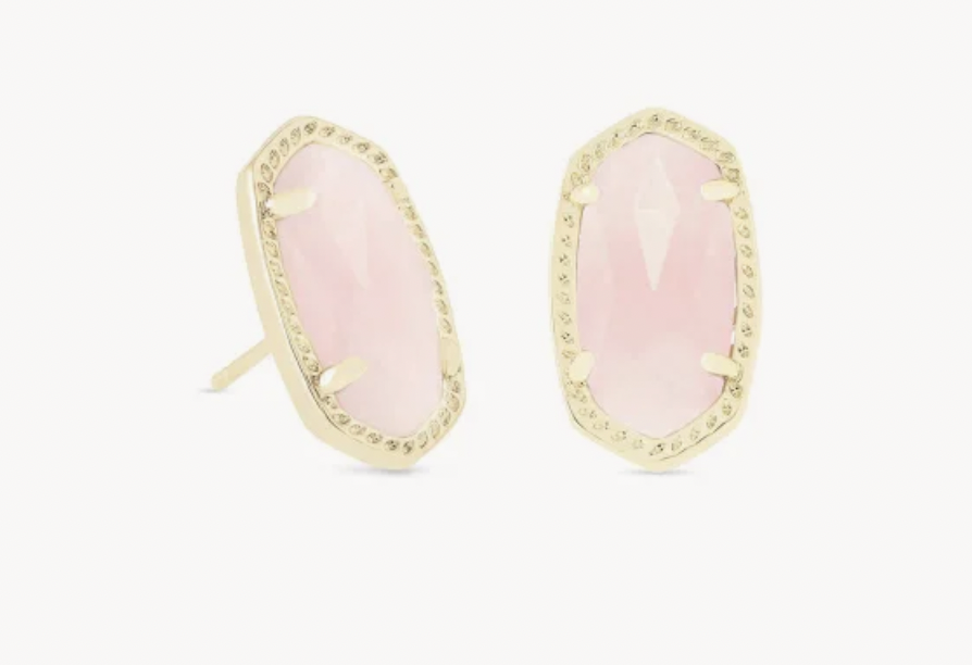 Ellie Stud Earrings Gold Rose Quartz