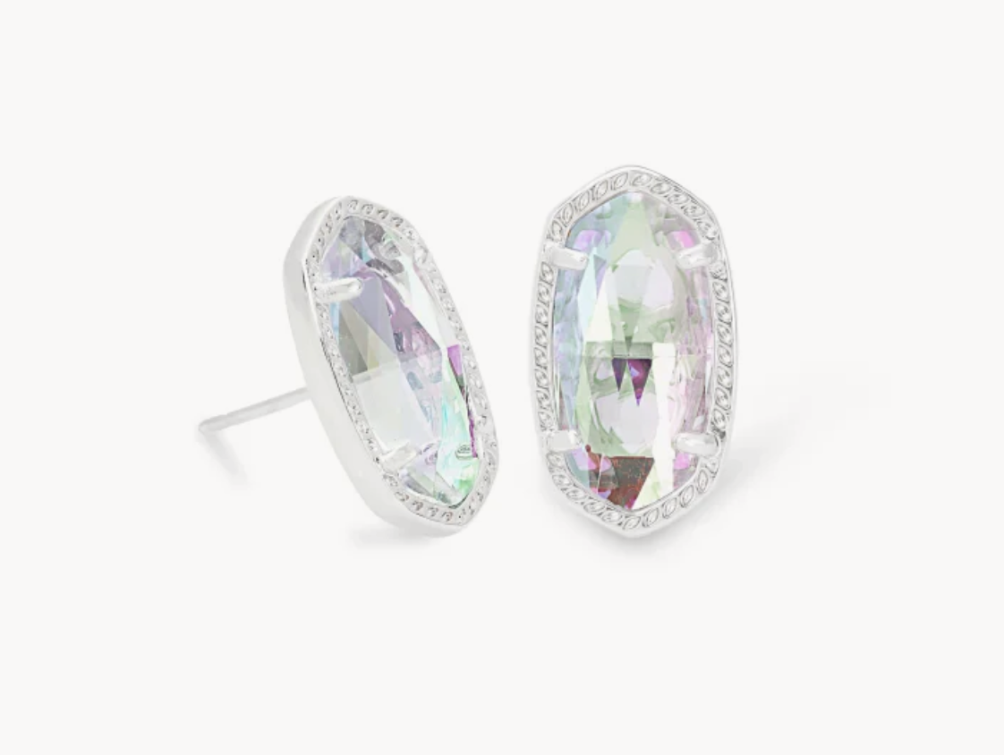 Ellie Stud Earrings Rhodium Dichroic Glass