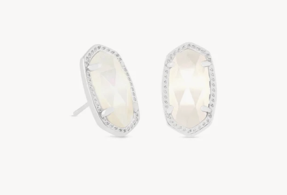 Ellie Stud Earrings Rhodium Ivory Mother of Pearl