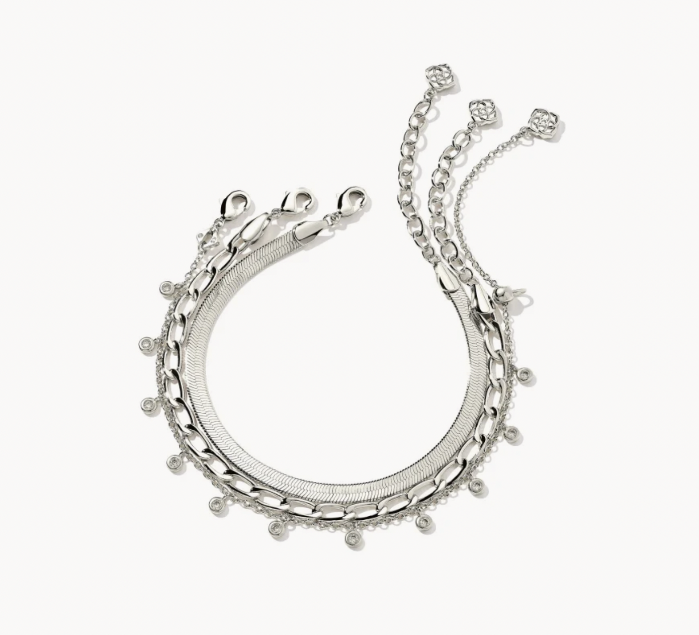 Kassie Set of Three Chain Bracelets Rhodium Metal