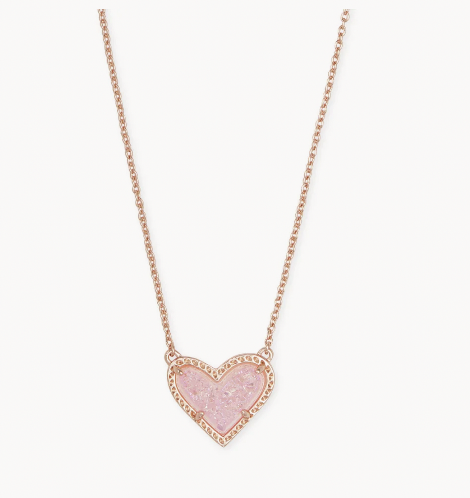 Kendra Scott Ari Heart Short Pendant Necklace- Rose Gold Light Pink Drusy