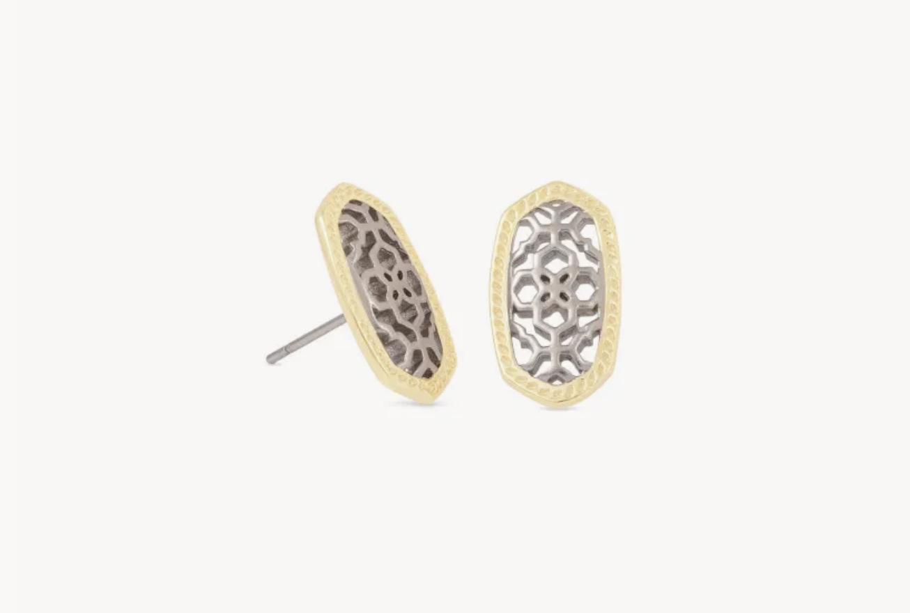 Ellie Earrings Gold and Rhodium Filigree Mix