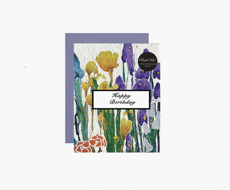 Wildflower Seed Paper Card- Purple Vertical Happy Birthday