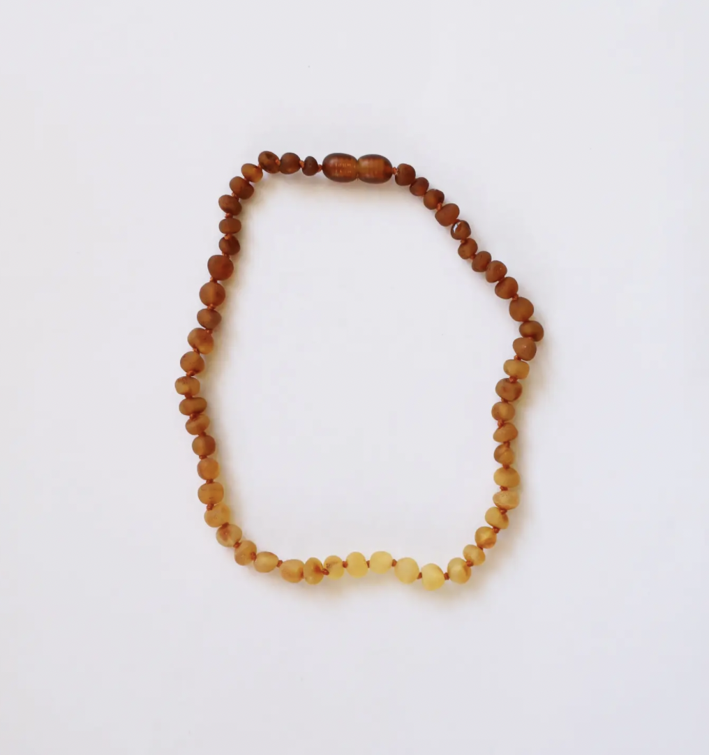 Raw Baltic Amber & Sunflower 11" Baby Necklace