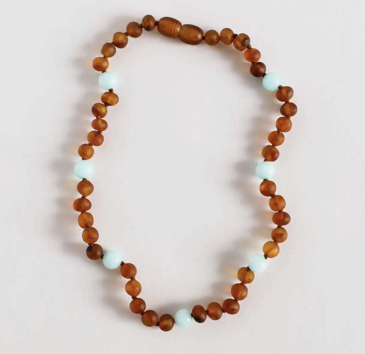 Raw Cognac Amber & Amazonite 11" Halo Baby Necklace