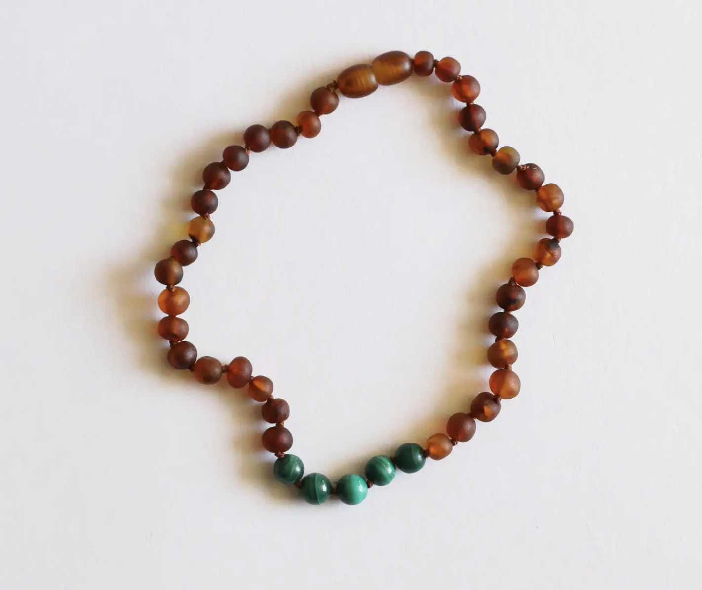 Raw Cognac Amber & Malachite 11" Baby Necklace