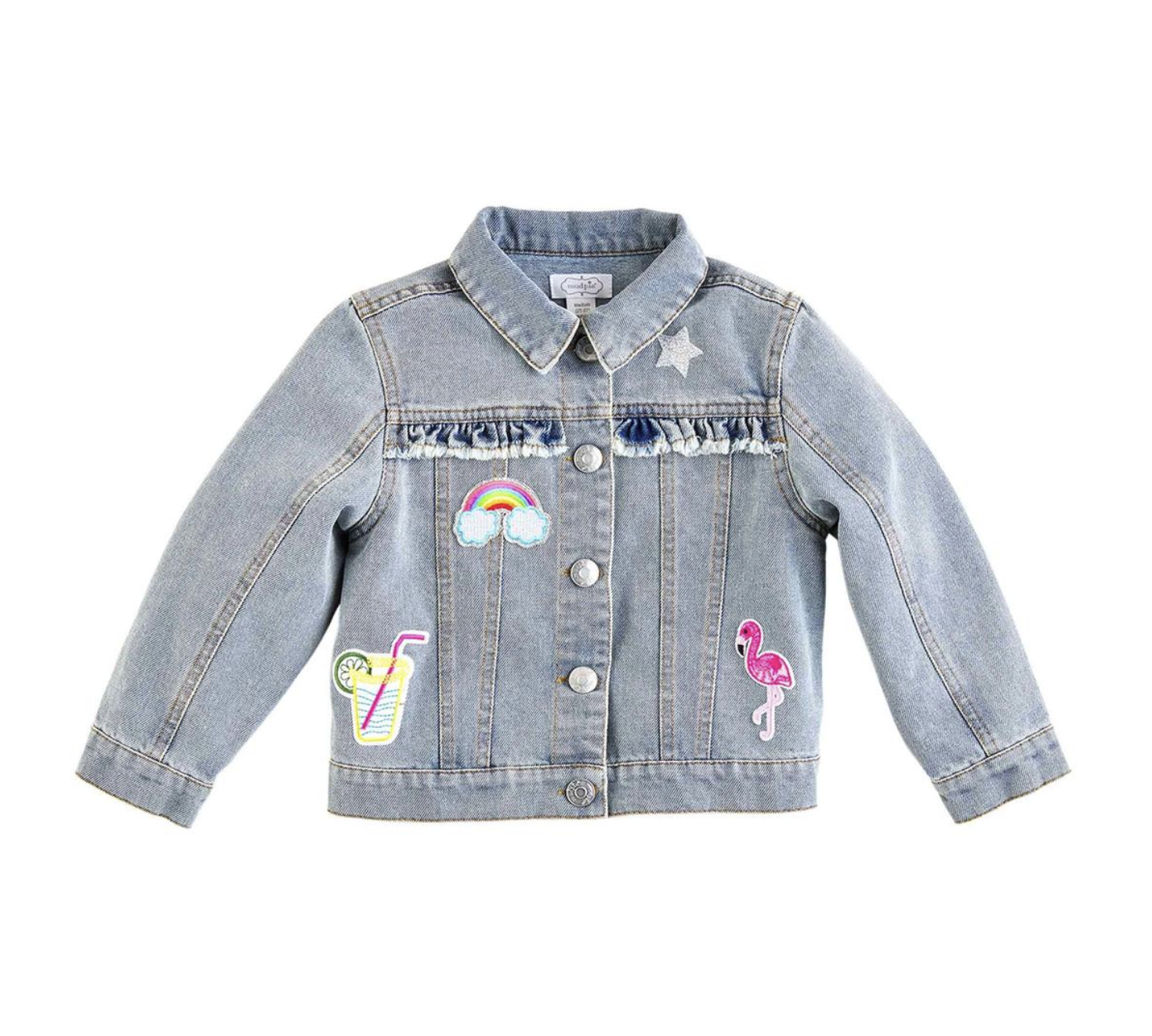 Girl's Denim Ruffle Jacket with Patches