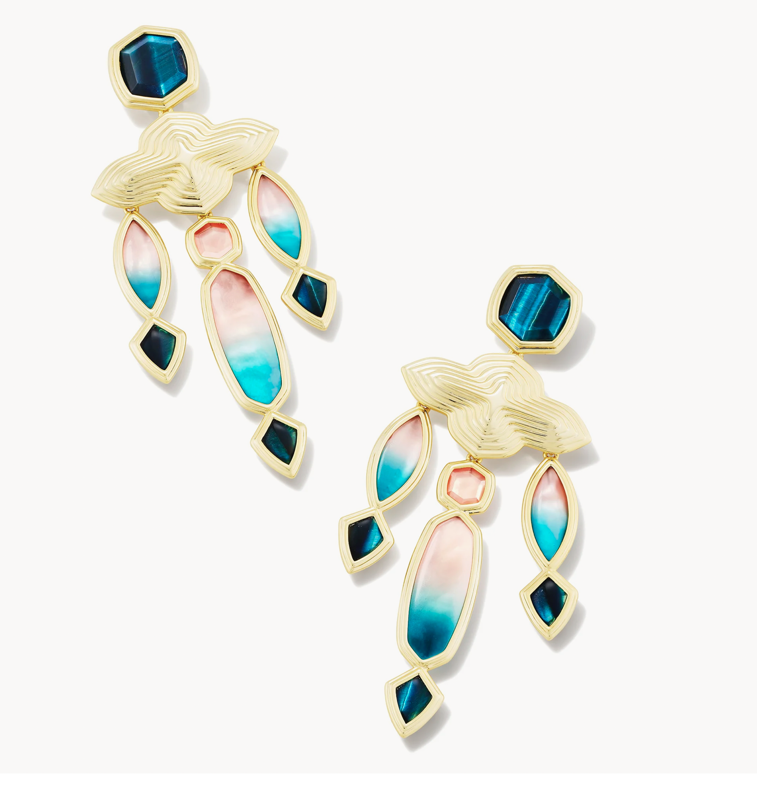 Monica Statement Earrings-Gold & Teal