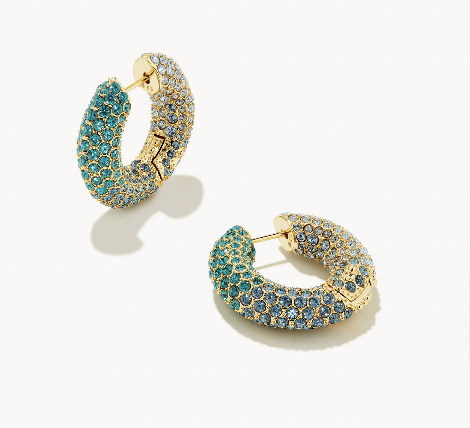 Mikki Pave White Gold Hoop Green/Blue Ombre Earrings