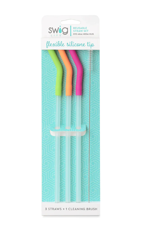 Neon Reusable Straw & Cleaning Brush Set (40oz)