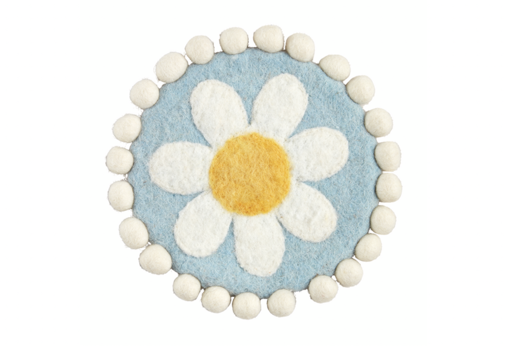 White and Blue Wool Daisy Trivet