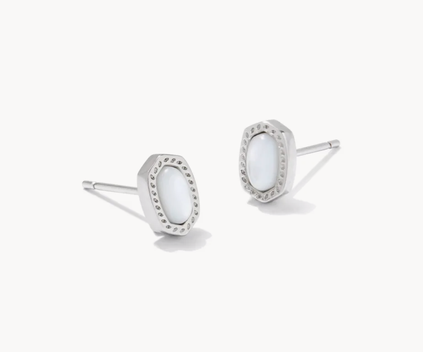 Ellie Mini Stud Earrings Rhod Ivory Mop