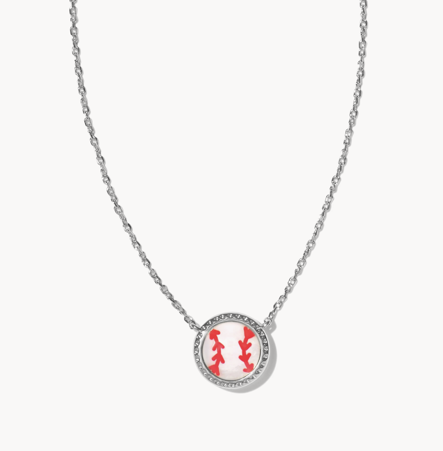 Baseball Short Pendant Necklace Rhod Ivory Mop
