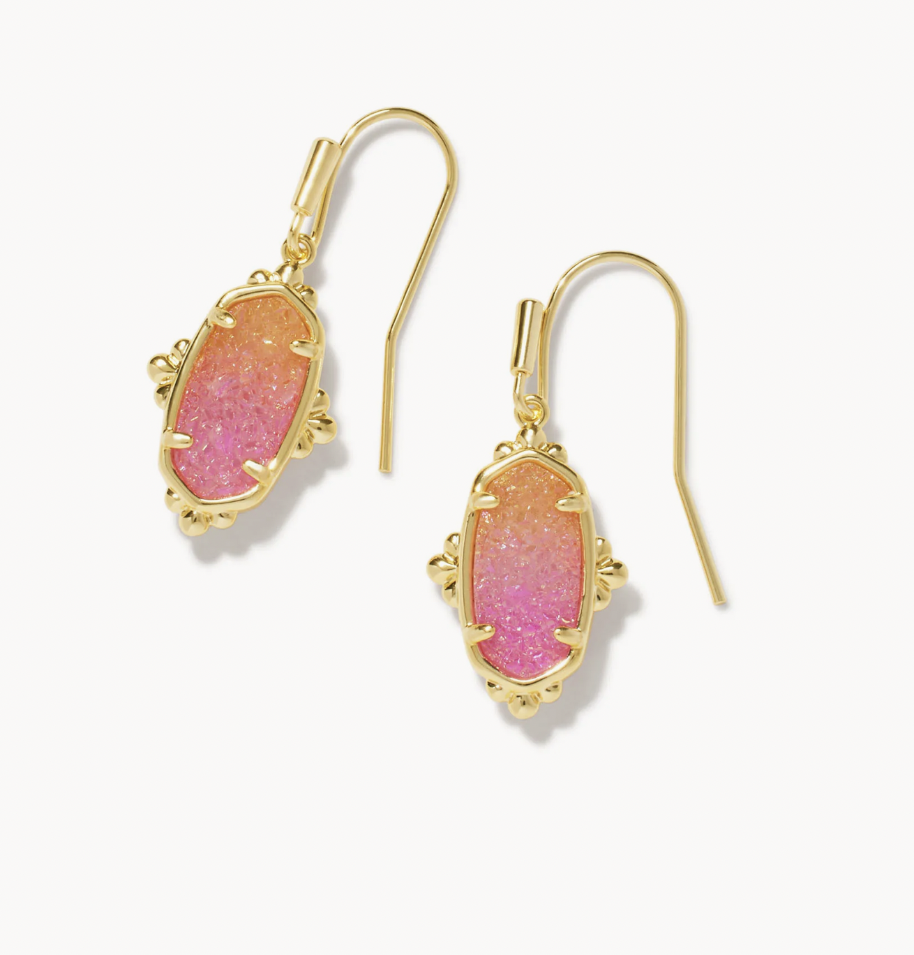 Lee Petal Formed Drop Earrings Gold Sunrise Ombre Drusy