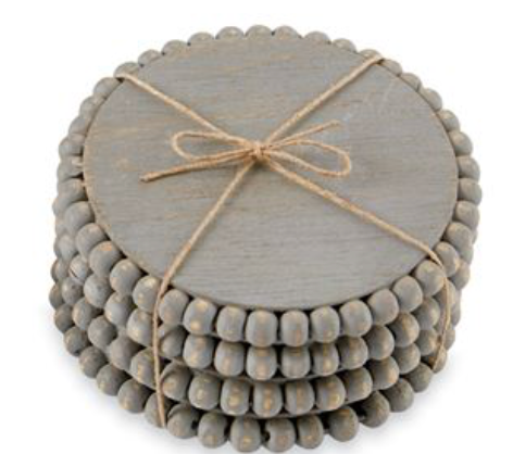 Gray Beaded Wood Coasters