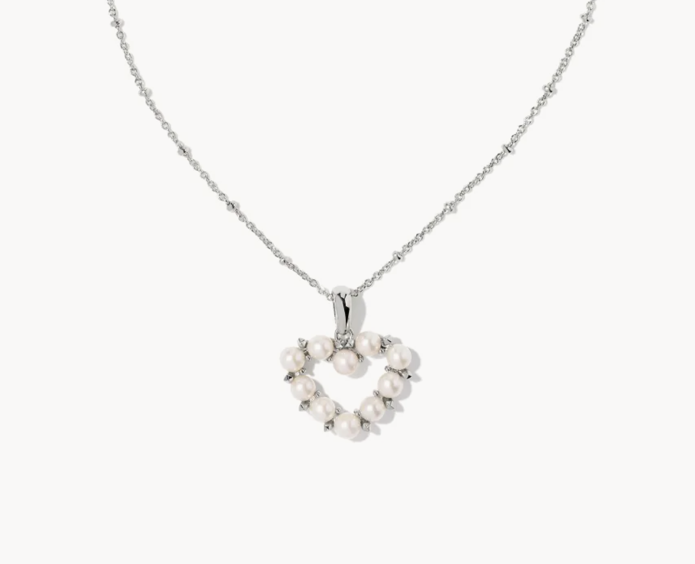 Ashton Heart Pendant White Pearl Rhodium Necklace