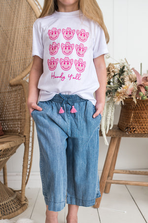 Girl's Blue Wash Cropped Gaucho Pants