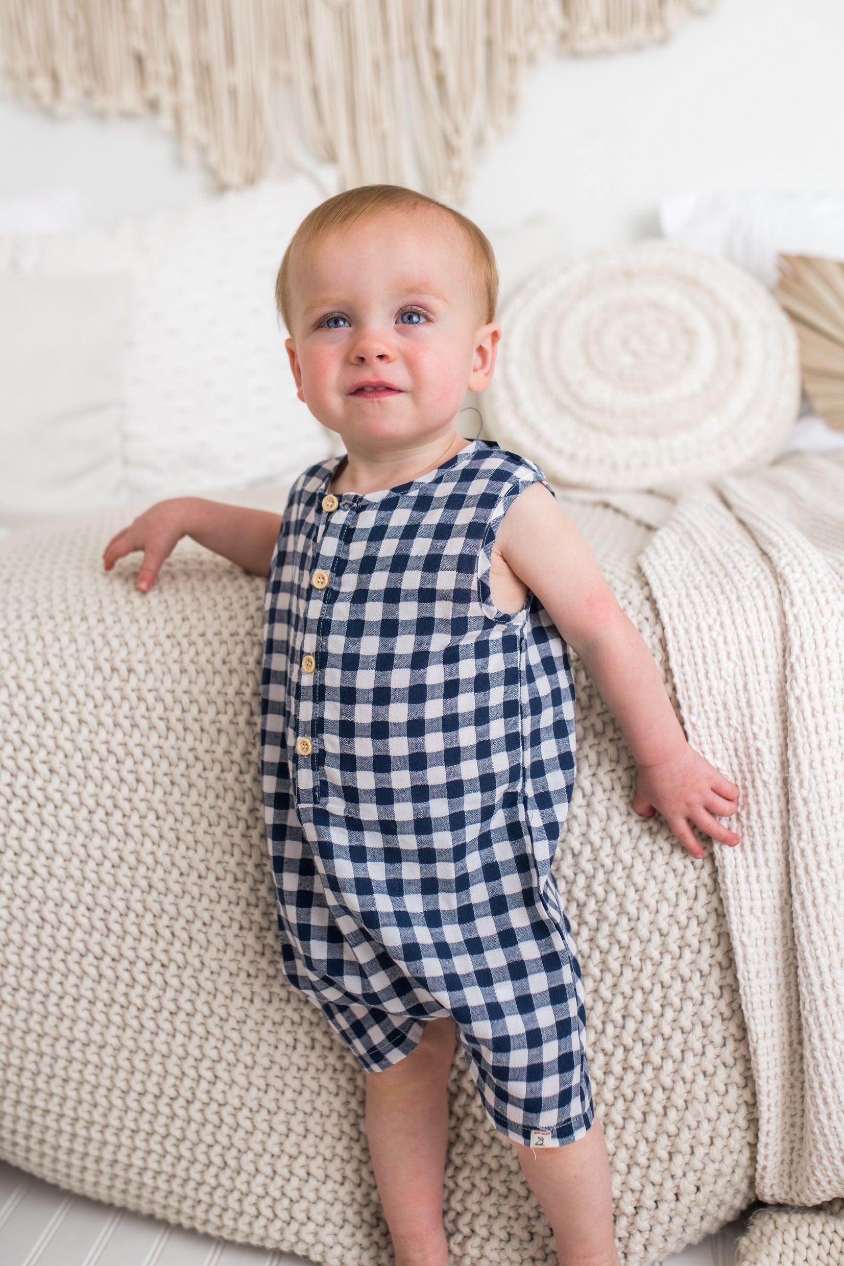 Cabin Woven Blue Gingham Henley Playsuit