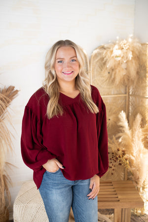 Burgundy Women's Top with Long Sleeve