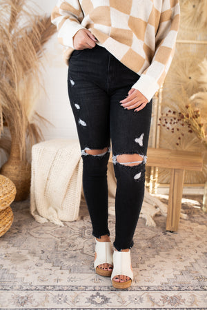 Cali Black Distressed Rolled Up Jeans