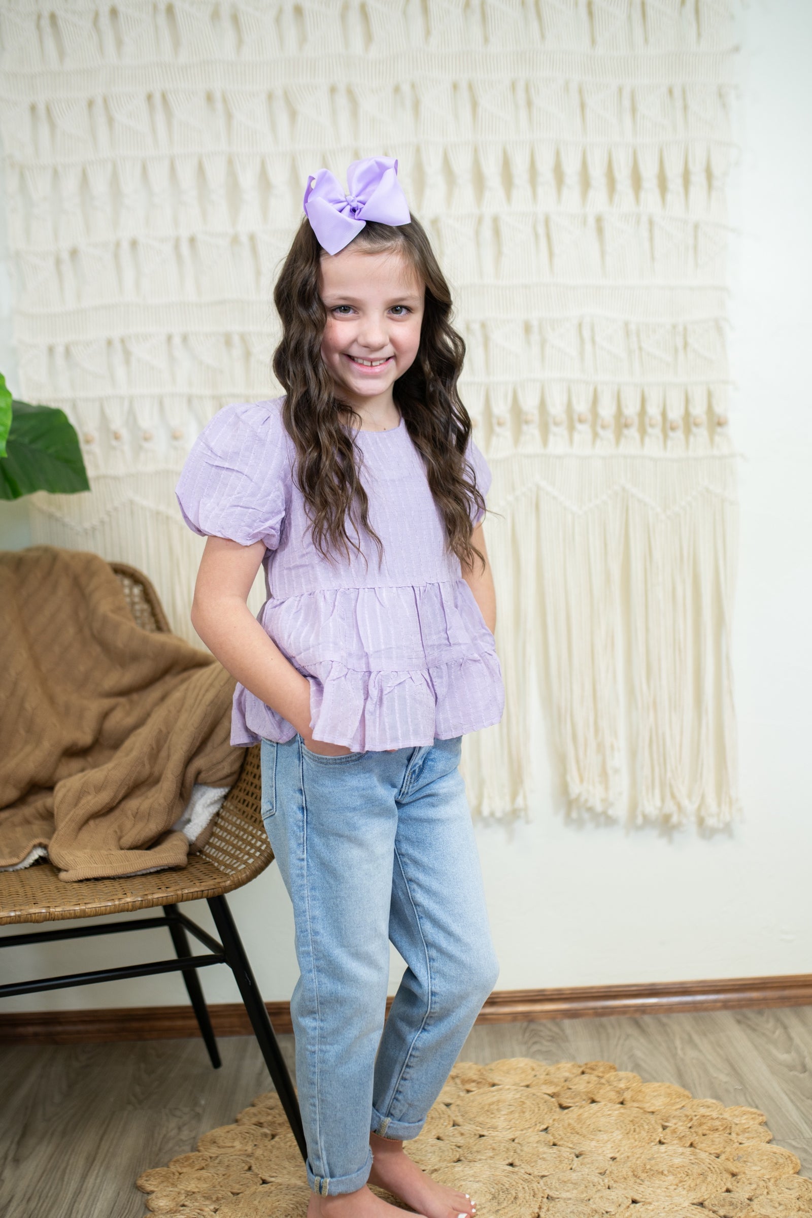 Girls SS Lavender Ruffle Top