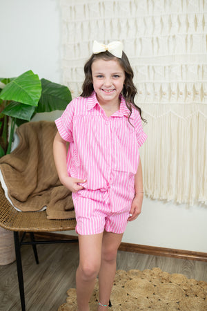 Girls Pink and White Striped Top