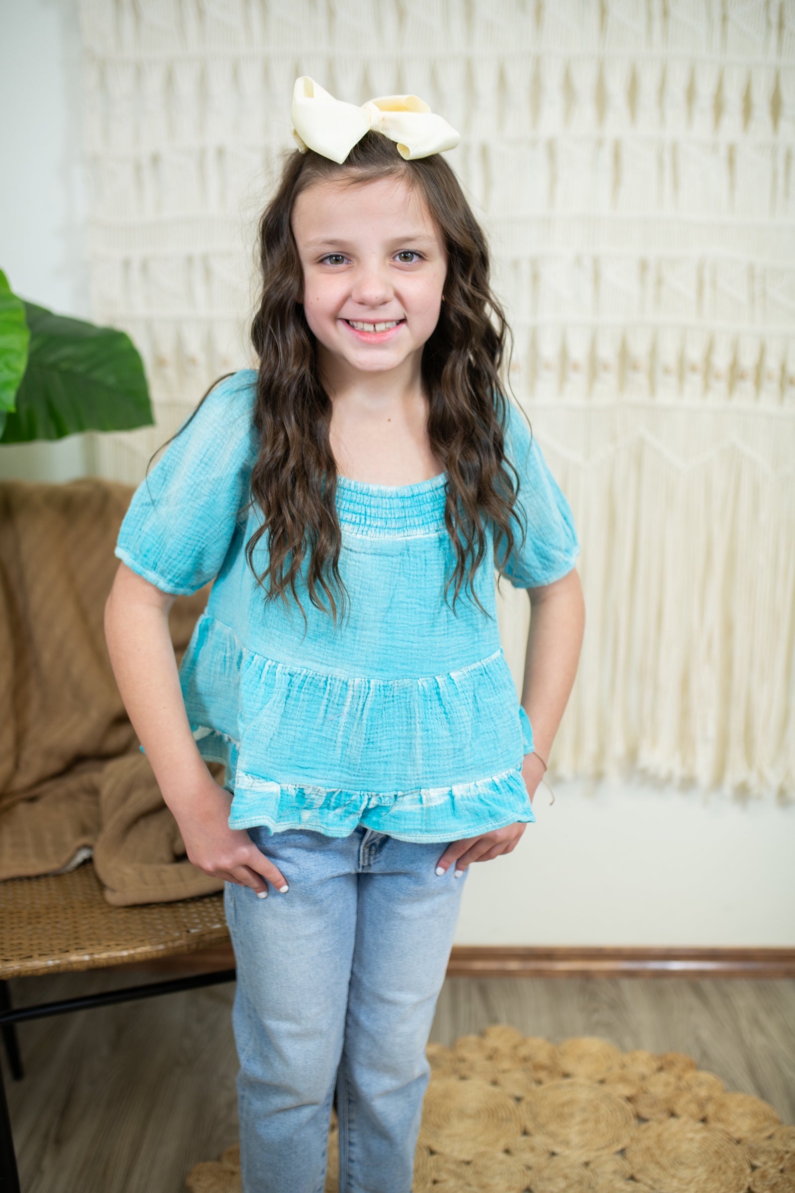 Girls Blue Distressed Summer Top