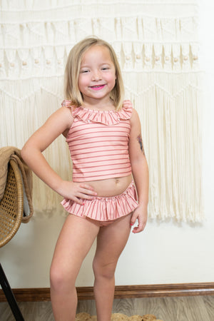 Girls Strawberry Stripe Two Piece Tankini Swimsuit