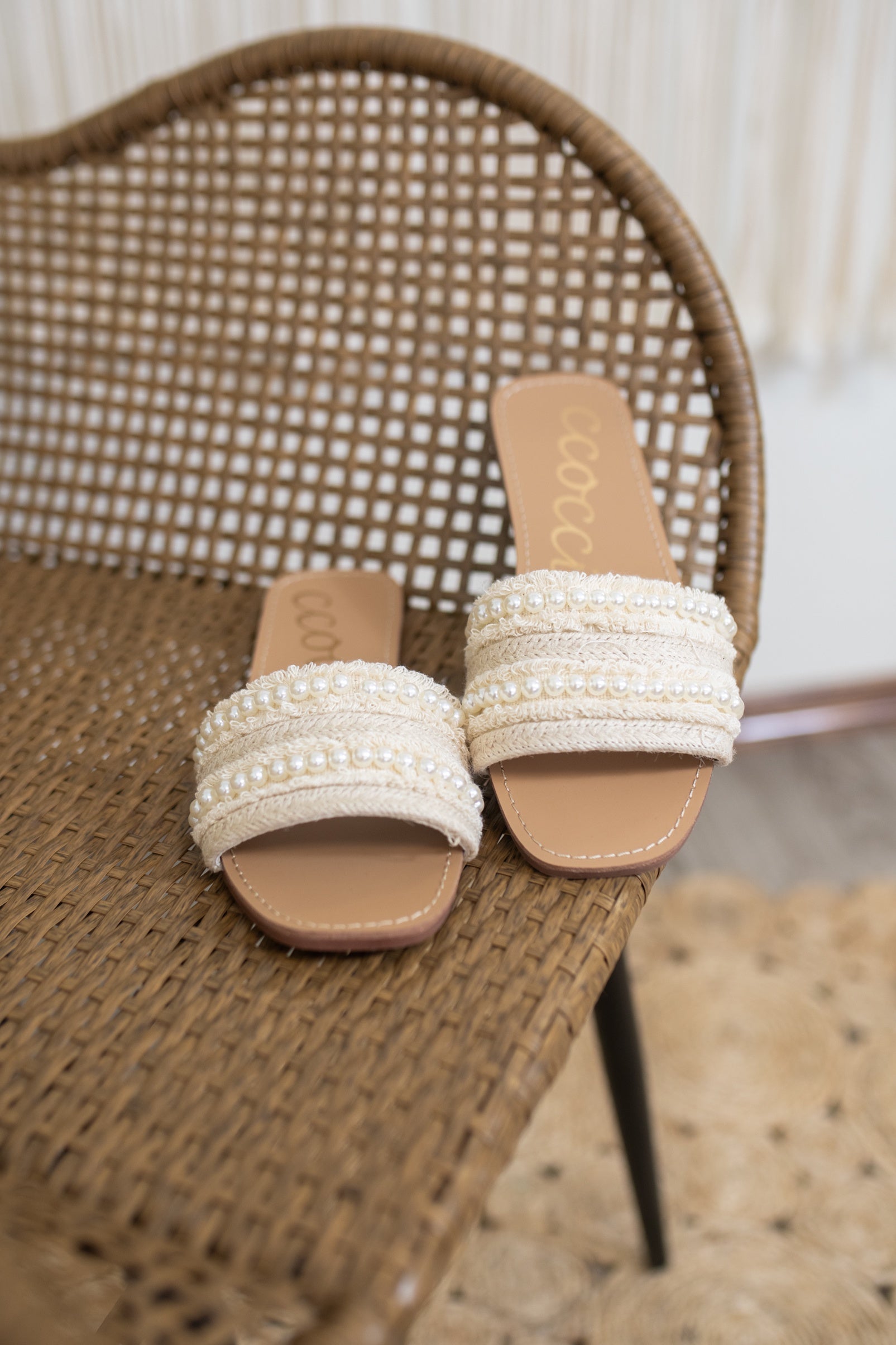 Ash Nude Pearl Decor Knitted Braid Slides - The Burlap Buffalo