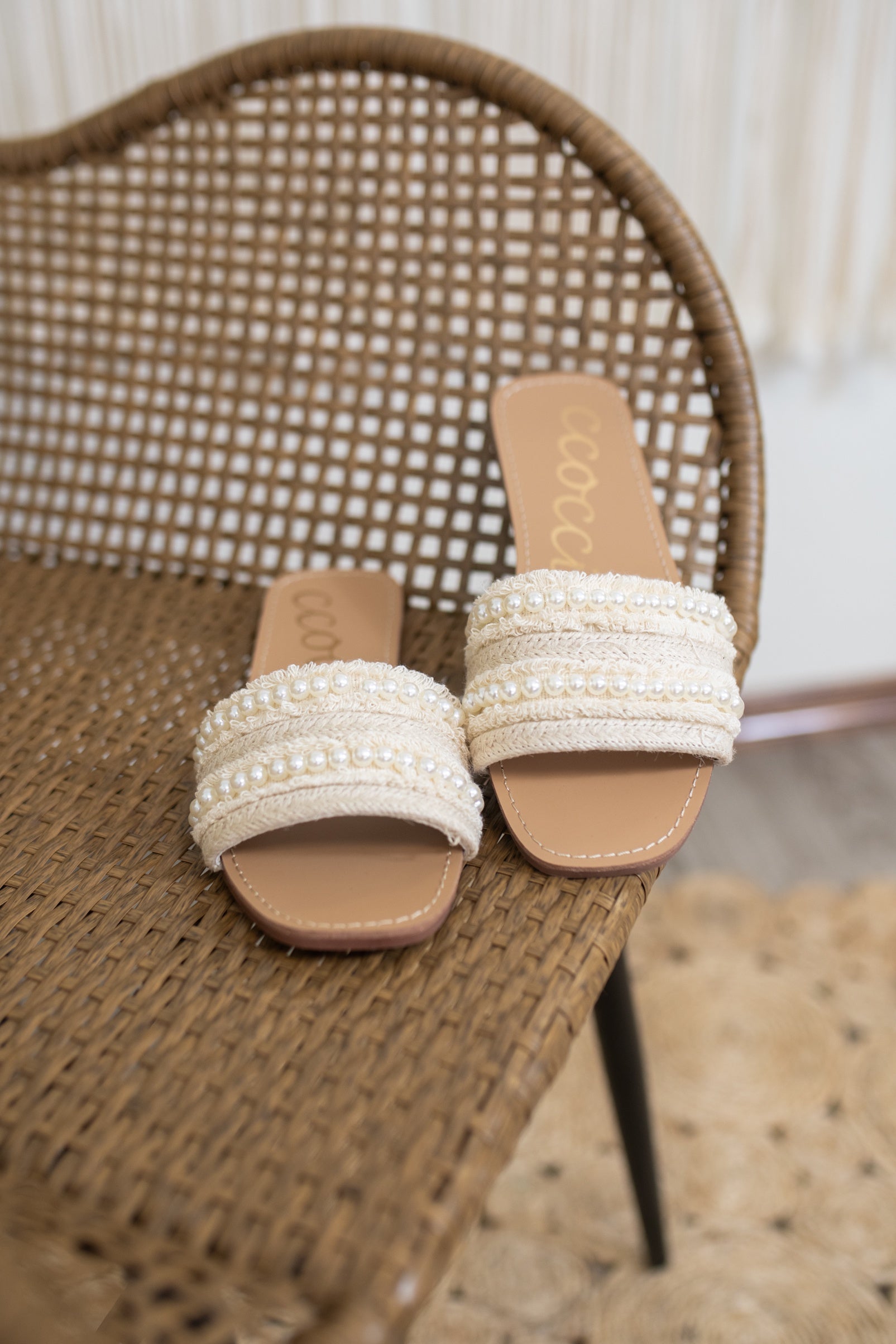 Ash Nude Pearl Decor Knitted Braid Slides