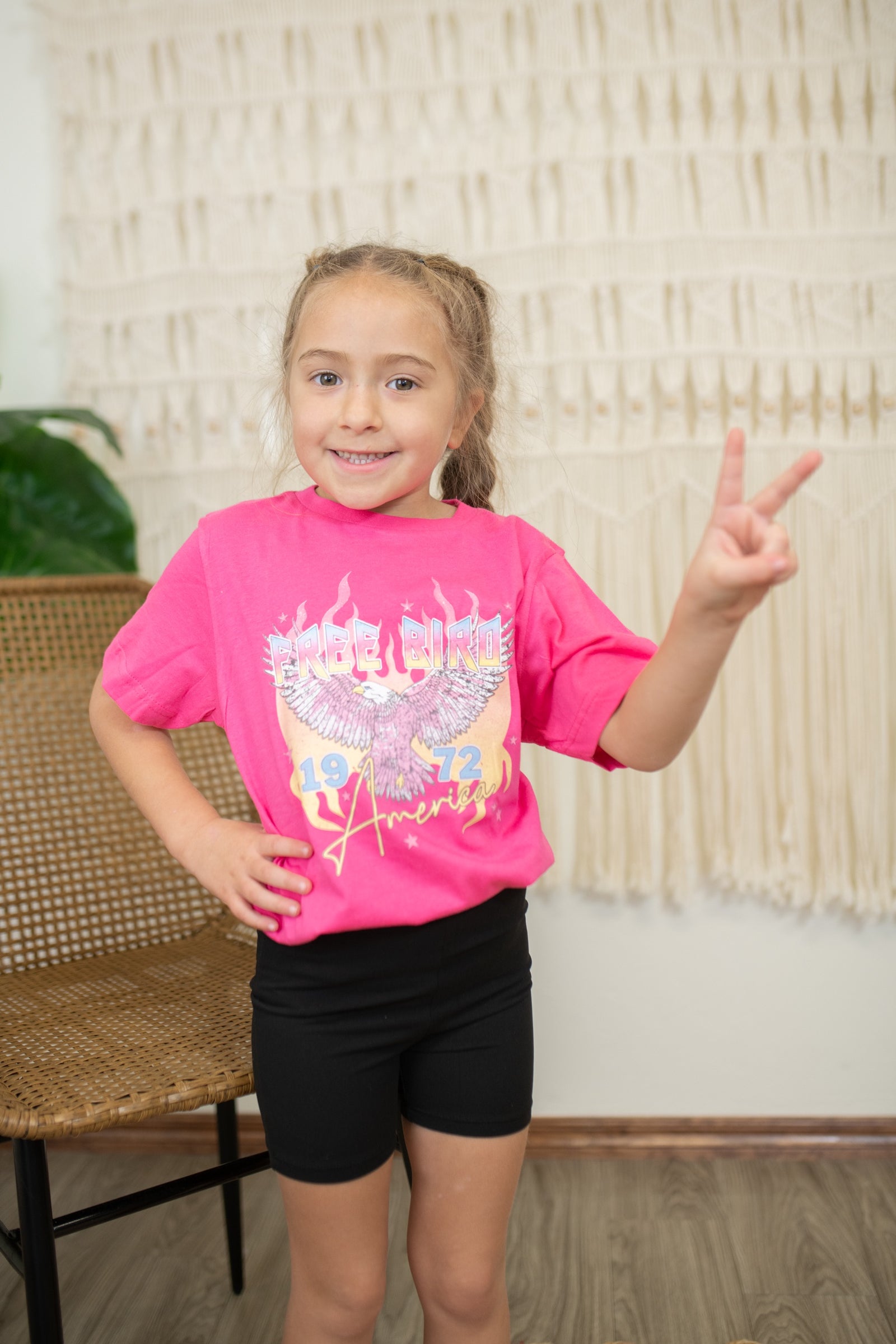 Free Bird Graphic Tee-Hot Pink