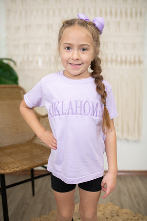 Oklahoma Embroidered Lavender Graphic Tee-Youth