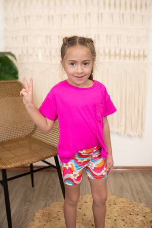 Hot Pink Ruffle Pocket Tee