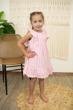 Picot Trim Edged Dress-Pink Stripe